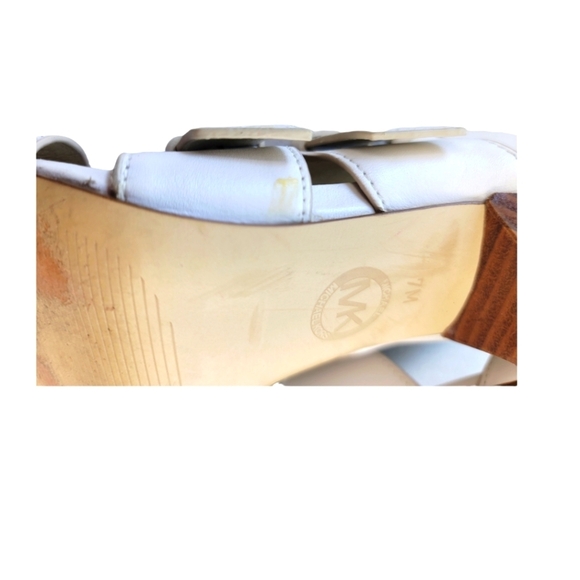 MICHAEL KORS Tripple Buckle Open Toe Leather Pumps Zip‎ Sandals Off White - Picture 12 of 14